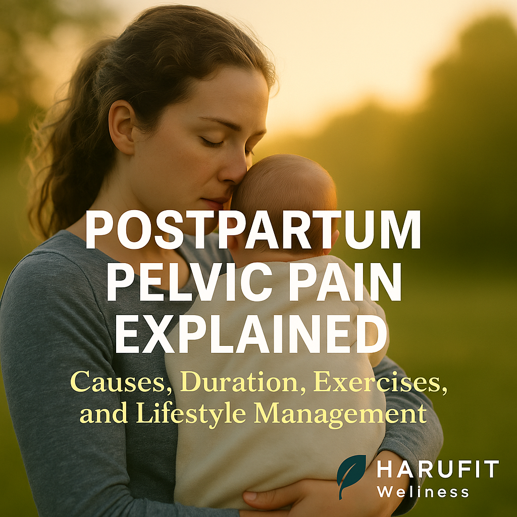 Mother holding newborn baby at sunset - postpartum pelvic pain recovery guide