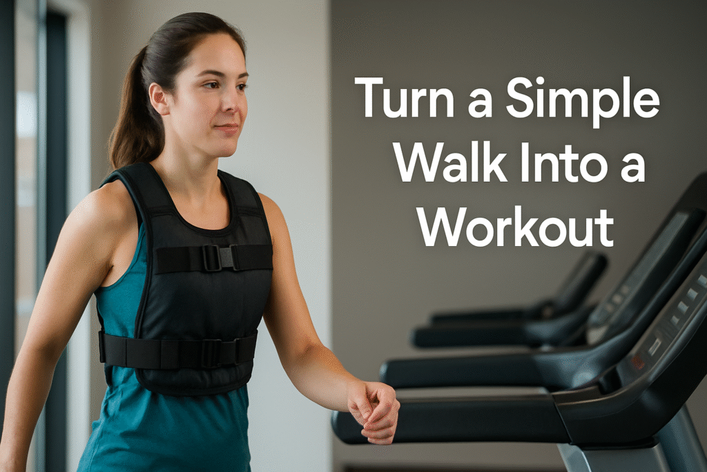 Weighted Vest Treadmill Walking - Turn Simple Walk Into Workout Woman wearing black weighted vest while walking on treadmill in modern gym facility