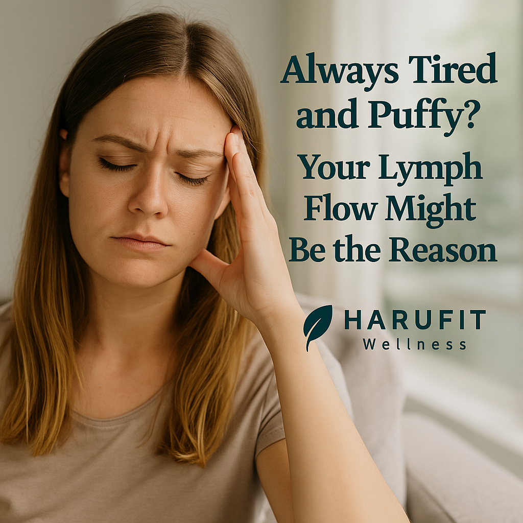 Tired woman with hand on forehead showing symptoms of poor lymphatic drainage and fatigue