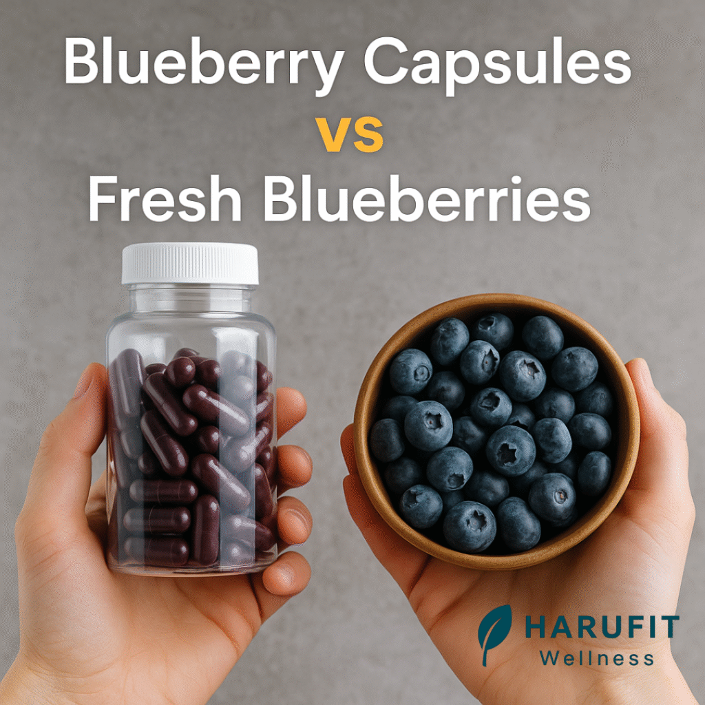 Blueberry Capsules vs Fresh Blueberries Comparison of blueberry capsules vs fresh blueberries for health benefits