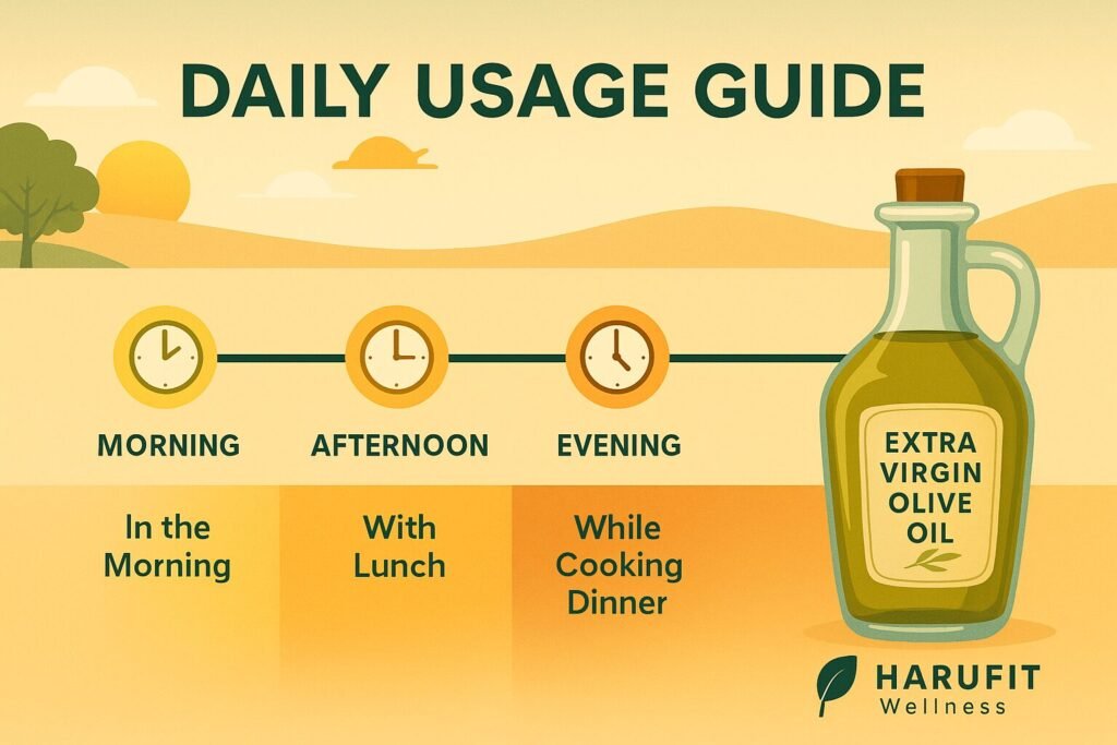 Extra virgin olive oil daily usage guide morning afternoon evening