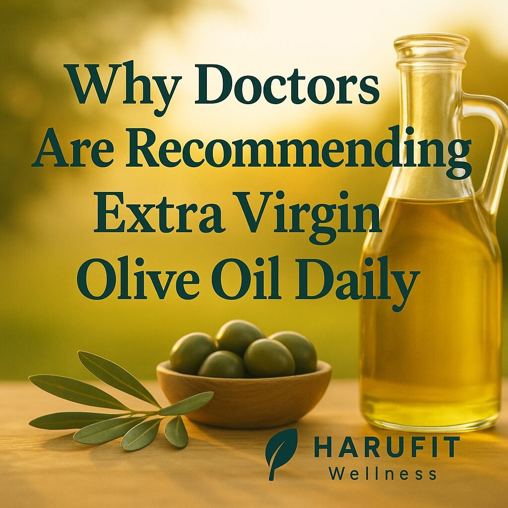 Why doctors recommend extra virgin olive oil daily, wellness concept with olive oil and fresh olives
