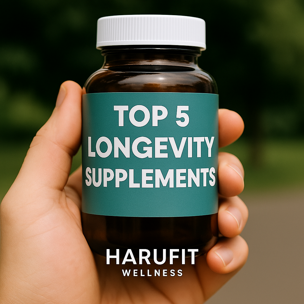 Top 5 Longevity Supplements 2025 - Science-Backed Anti-Aging Top 5 longevity supplements 2025 bottle held in hand showing science-backed anti-aging nutrients for cellular health